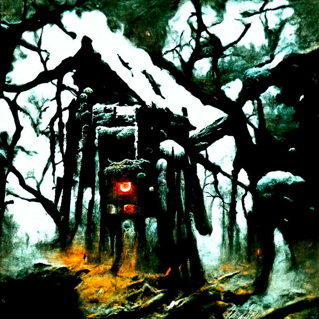 a beautiful painting of a haunted cabin in a dark forest by Zdzisław Beksiński trending on artstation [Disco Diffusion v5] 699166893