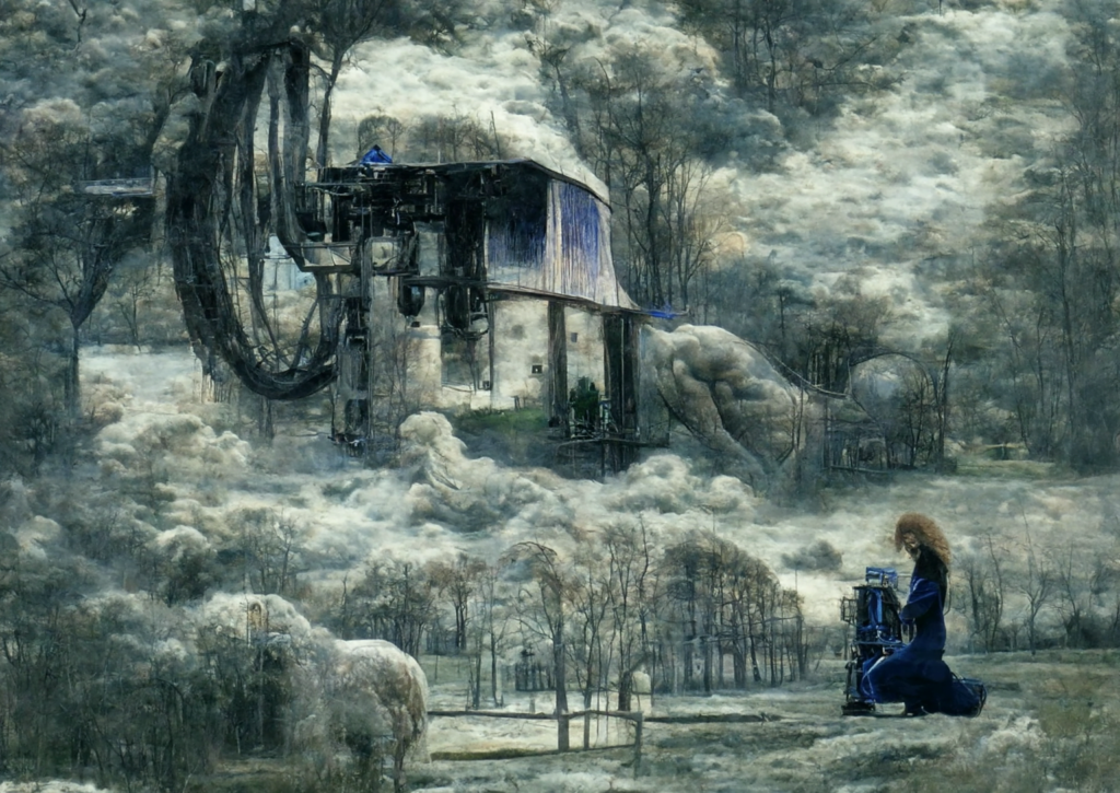a beautiful painting of a mechanical building in a serene landscape by jean delville [Disco Diffusion v5] 1809247773