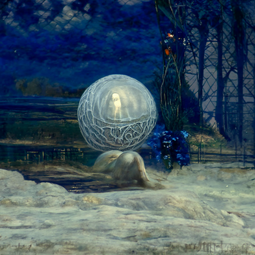 a beautiful painting of a moonlit mechanical orb in a serene landscape by jean delville [Disco Diffusion v5] 468490630
