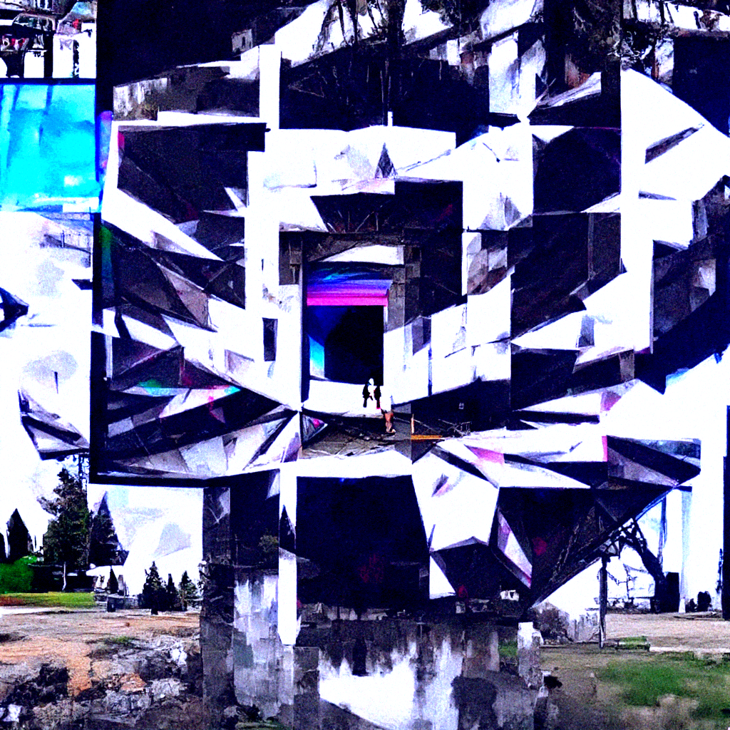a gigantic outdoor geometric structure with a portal inside glitch art [Disco Diffusion v5] 284877807