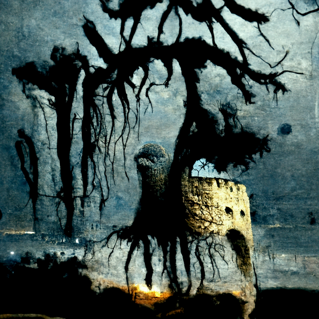 a lovecraftian tree growing out of an ancient castle n a dark serene field by Zdzisław Beksiński magic realism trending on artstation [Disco Diffusion v5] 955876254