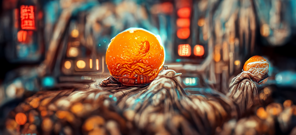 a mandarin orange in space star wars by dan mumford trending on artstation [Disco Diffusion v5] 1918634054