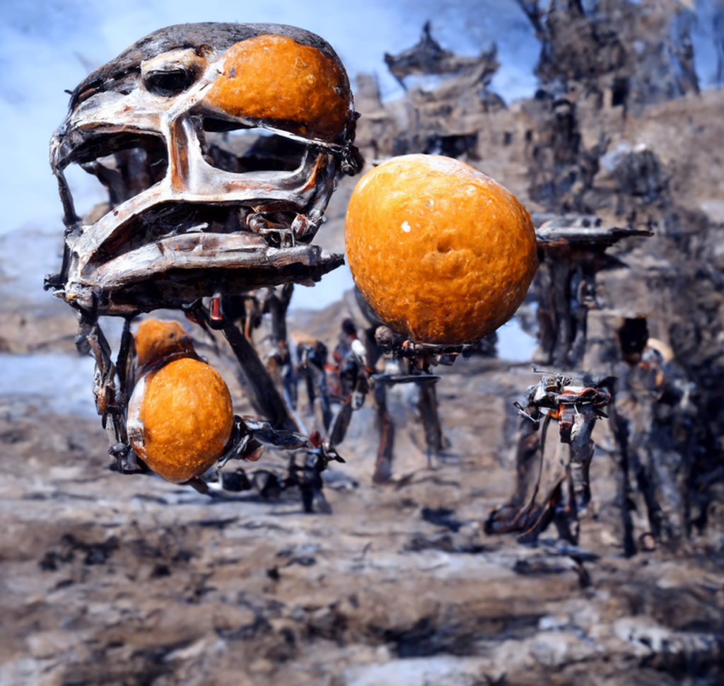 a mandarin orange on the set of star wars with humanoid robots by bruce pennington trending on artstation [Disco Diffusion v5] 1647928421