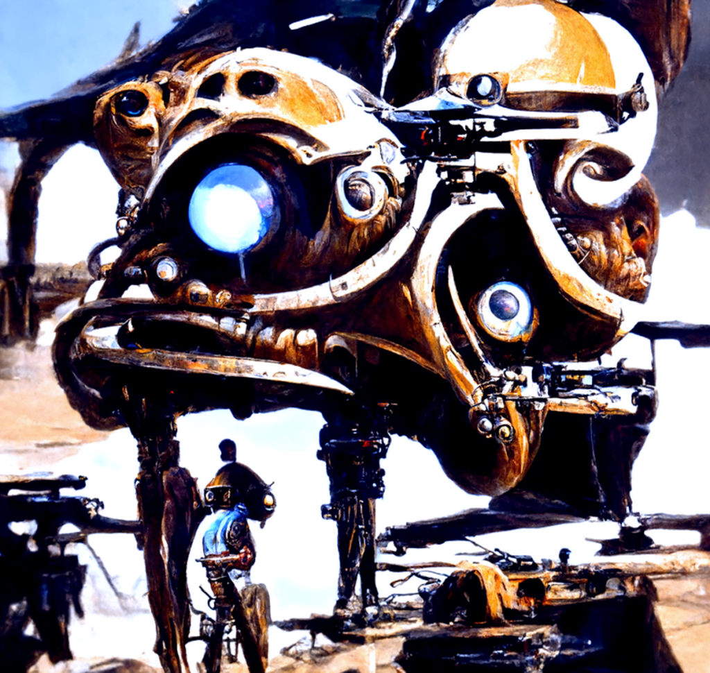 a mechanical cyclops on the set of star wars with humanoid robots by bruce pennington trending on artstation [Disco Diffusion v5] 615263122