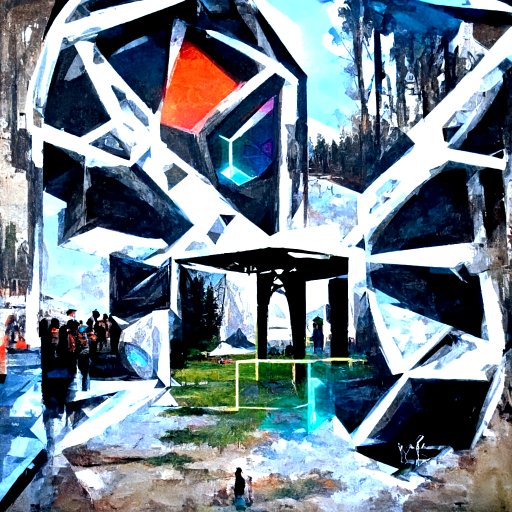 a painting of a gigantic outdoor geometric structure with a portal inside futuresynth [Disco Diffusion v5] 792554797