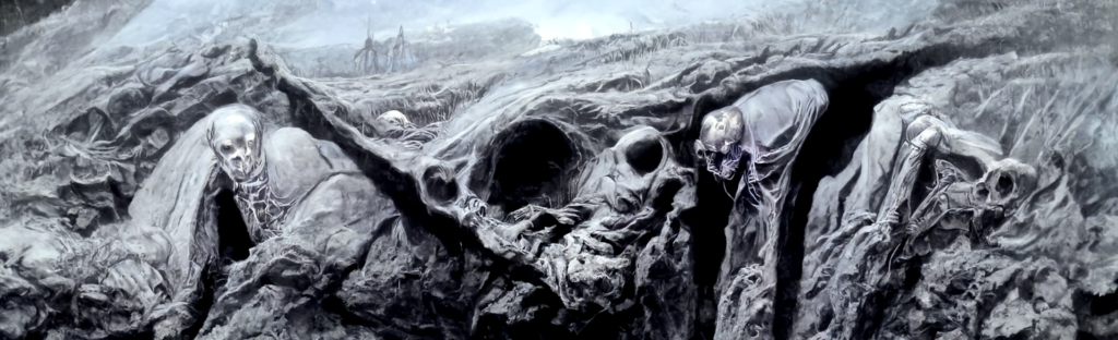 a skeleton emerging from a grave by Wayne Barlowe and gustave dore [Disco Diffusion v5] 414638793