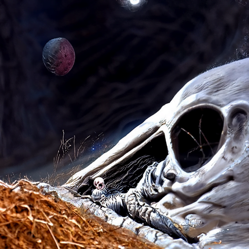 a skeleton emerging from a grave with moon overhead by Wayne Barlowe and gustave dore trending on artstation death [Disco Diffusion v5] 567310908