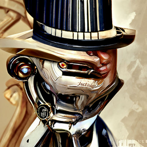 a vintage humanoid robot in a pinstripe suit and trilby hat with mechanical face by JC Leyendecker trending on artstation [Disco Diffusion v5] 1216959586
