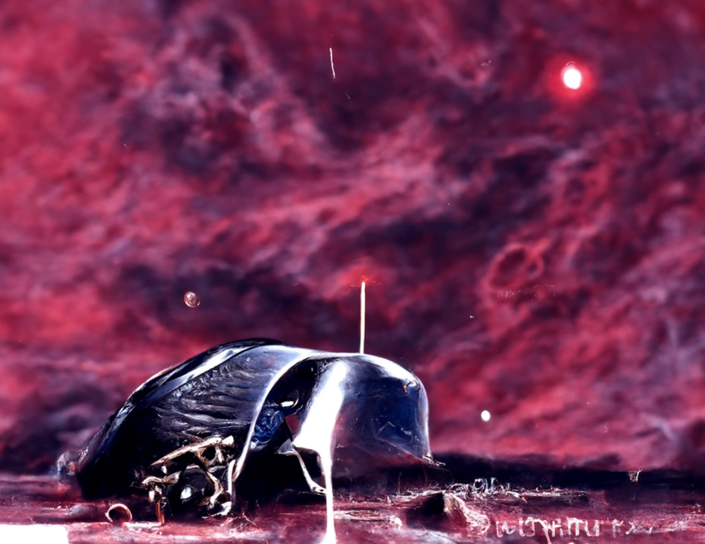 an ancient cybernetic spacecraft in a serene field with a dark sky filled with galaxies and stars by Wayne Barlowe trending on artstation nasa [Disco Diffusion v5] 970852746