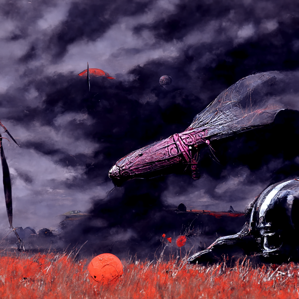 an ancient spacecraft in a serene field by Wayne Barlowe trending on artstation [Disco Diffusion v5] 541087262