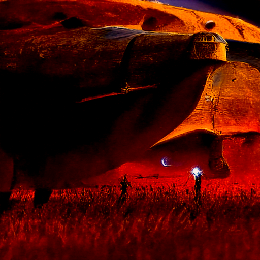 an ancient spacecraft with glowing lights in a serene field by Wayne Barlowe trending on artstation [Disco Diffusion v5] 581207989