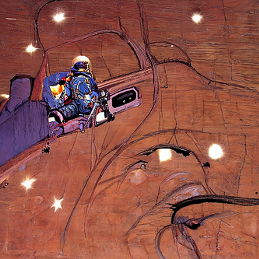 an astronaut viewing the stars from a cockpit by jean giraud [Disco Diffusion v5] 1163535569