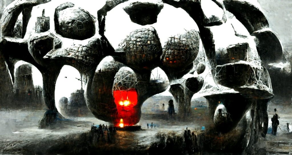 huge floating futuristic sphere structure with glowing lights by Zdzisław Beksiński trending on artstation magic realism lovecraftian hyperrealism [Disco Diffusion v5] 2097268956