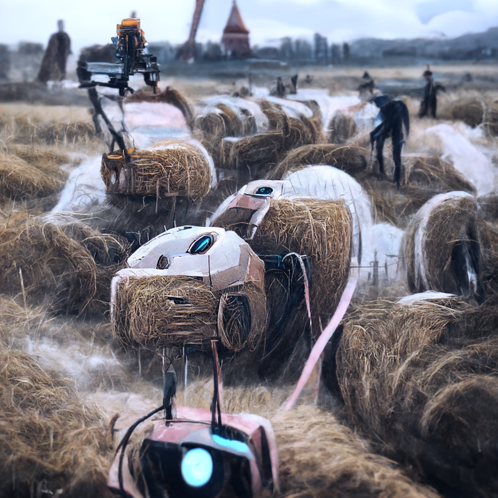 robotic machines farming a field of hay by alfred kubin and alena aenami trending on artstation [Disco Diffusion v5] 2030038357