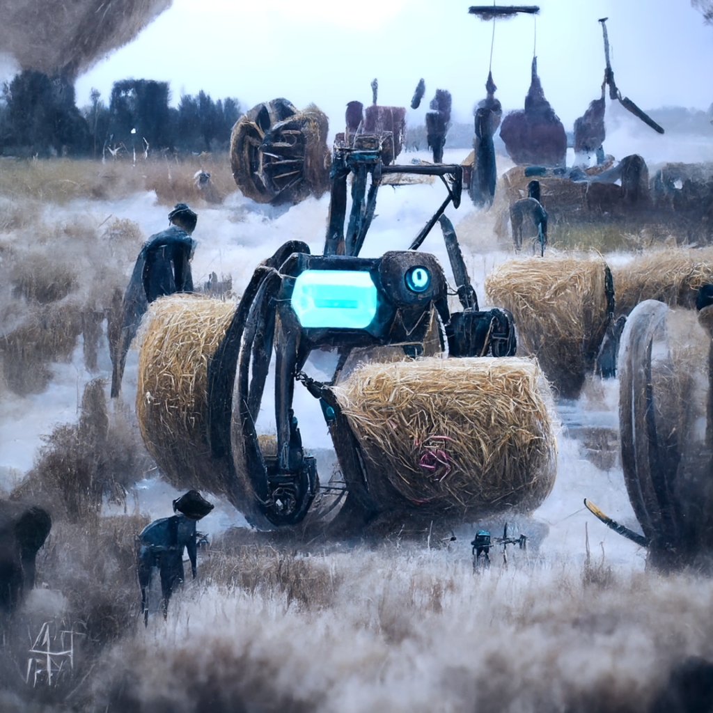 robotic machines farming a field of hay by alfred kubin and alena aenami trending on artstation [Disco Diffusion v5] 2094314842