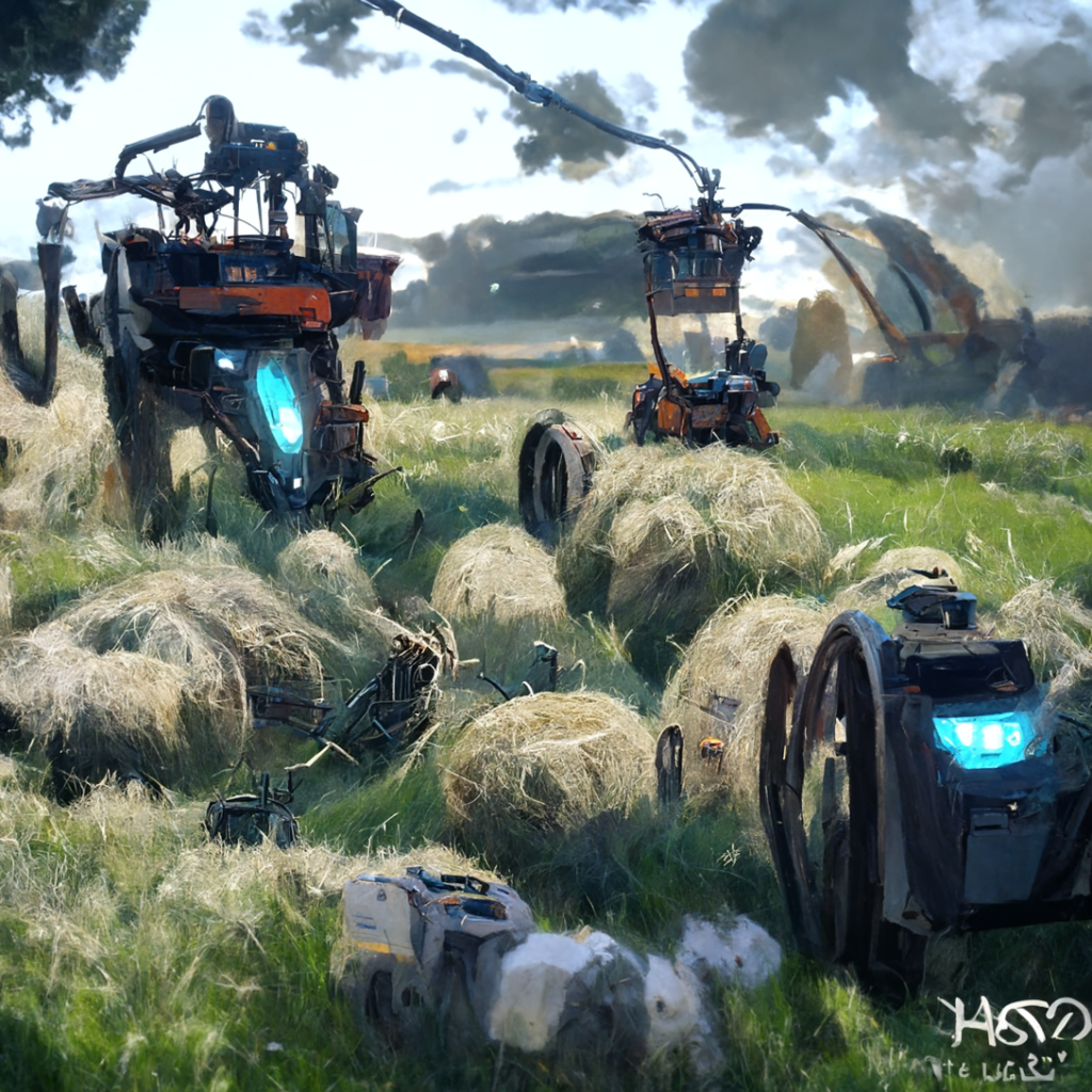 robotic machines farming a field of hay by andreas rocha trending on artstation [Disco Diffusion v5] 1081454584