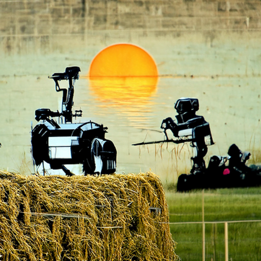 robotic machines farming hay in a serene field at sunset by banksy [Disco Diffusion v5] 1224594278