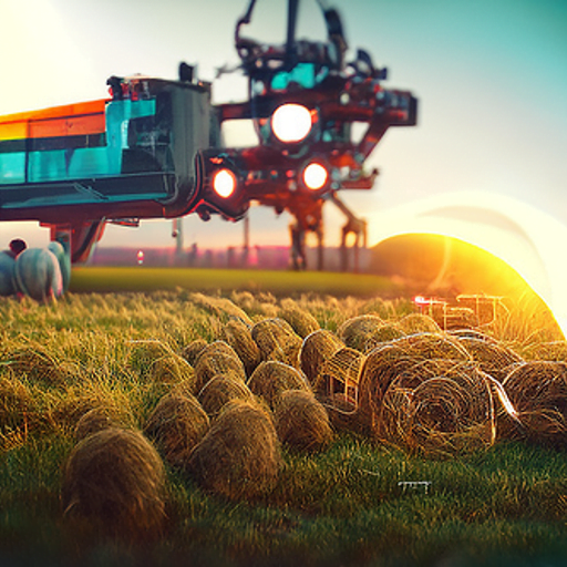 robotic machines farming hay in a serene field at sunset by beeple [Disco Diffusion v5] 1680769219