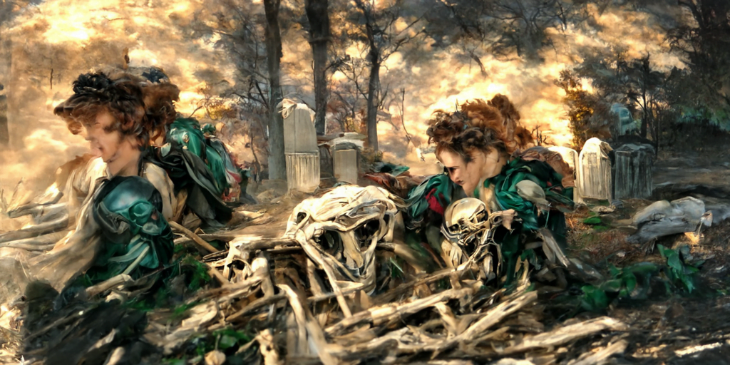 skeletons escaping their grave graveyard by asher brown durand and rebecca guay [Disco Diffusion v5] 1366576187