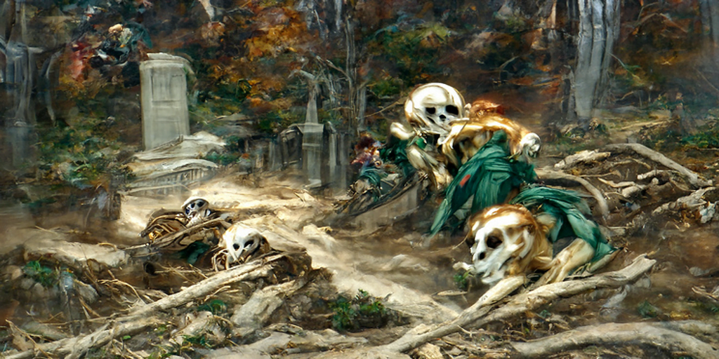 skeletons escaping their grave graveyard by asher brown durand and rebecca guay [Disco Diffusion v5] 158218926