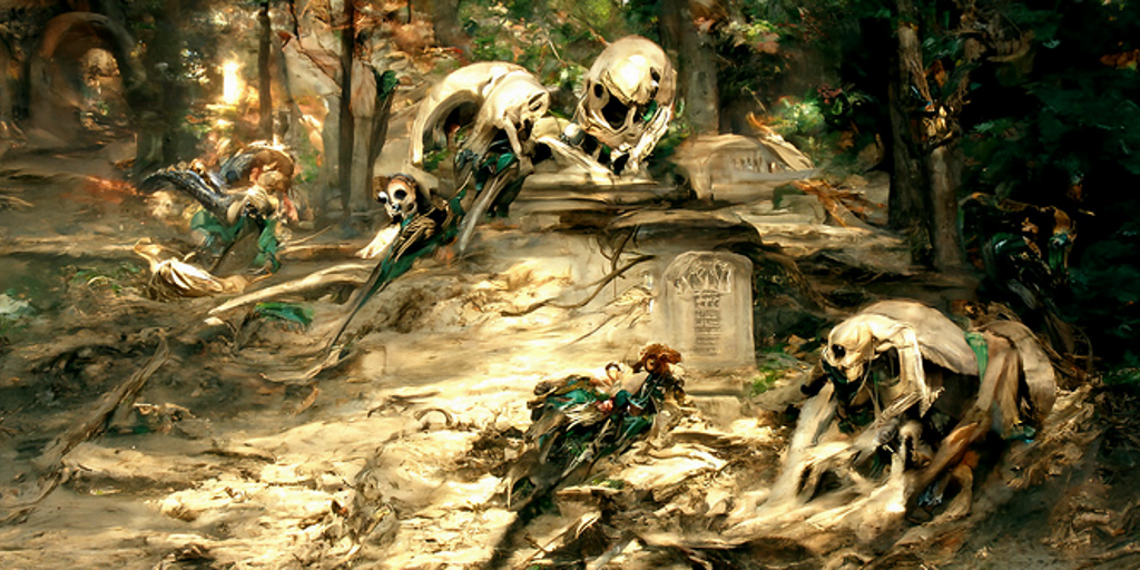 skeletons escaping their grave graveyard by asher brown durand and rebecca guay [Disco Diffusion v5] 91921767