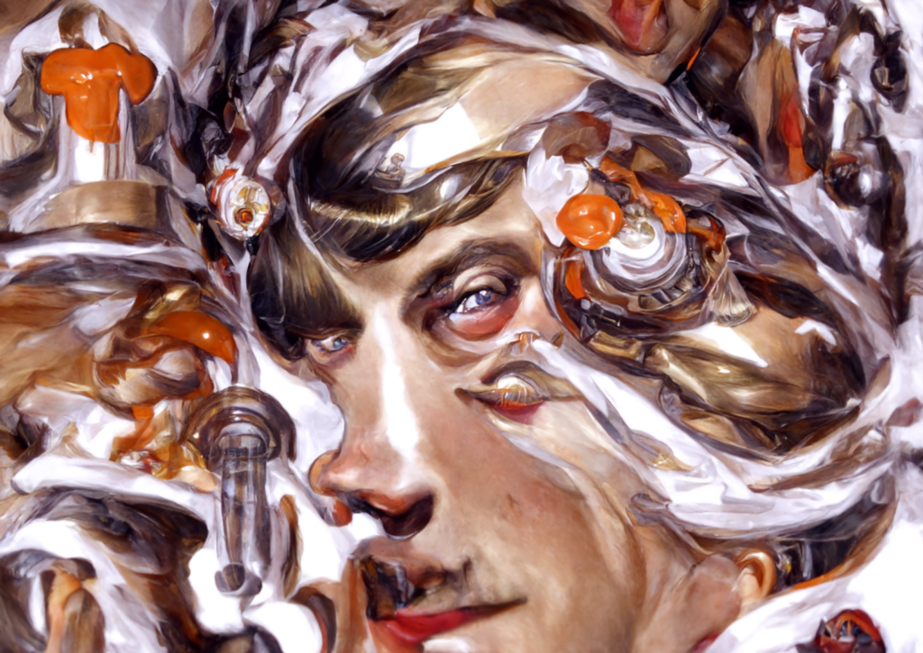supercharged macroscopic organo-psychedelia man in a dress d by JC Leyendecker [Disco Diffusion v5] 1546827559