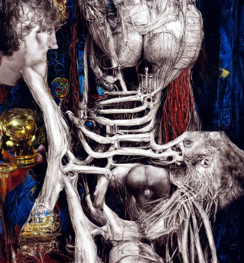 the anatomy of a monster skeletal system 35mm trending on artstation beautiful by Ernst Fuchs [Disco Diffusion v5] 601705393