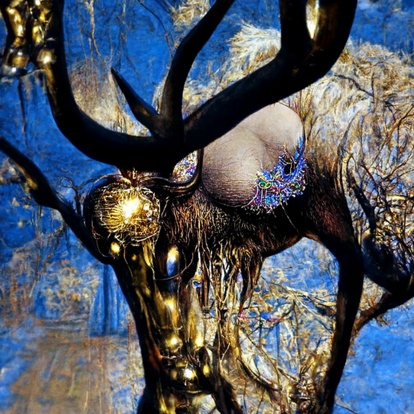 the antlers of a majestic elk covered in rhinestones 35mm trending on artstation beautiful by Ernst Fuchs [Disco Diffusion v5] 1245858561