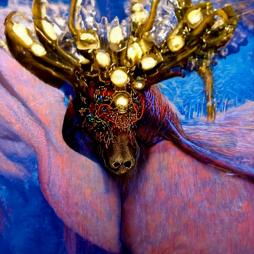 the antlers of a majestic elk covered in rhinestones 35mm trending on artstation beautiful by Ernst Fuchs [Disco Diffusion v5] 1288373626