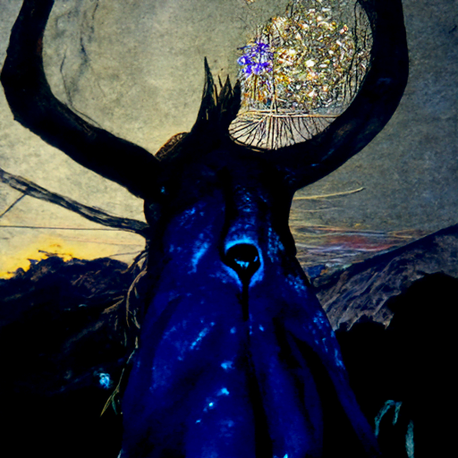 the antlers of a majestic elk like a crown covered in rhinestones 35mm trending on artstation beautiful by Ernst Fuchs set behind a night sky [Disco Diffusion v5] 422899484