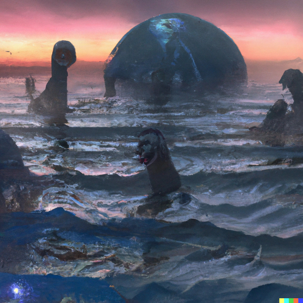 DALL·E 2022-07-12 23.37.01 – moonrise on a calm beach with lovecraft monsters emerging from the ocean Zdzisław Beksiński, Gustave Doré and lisa fran Eldritch hyperdetailed trendin