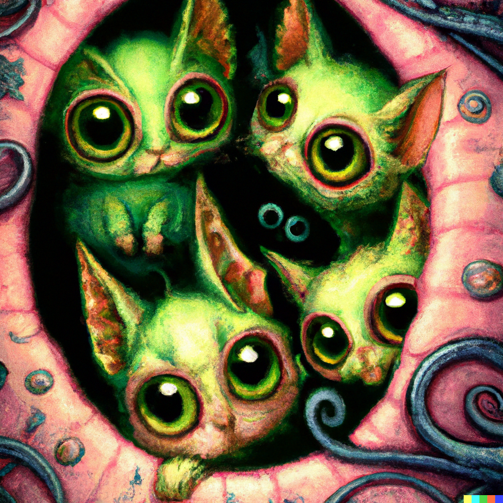 DALL·E 2022-07-12 23.44.06 – cute Cthulhu kittens with big eyes by Daniel Merriam