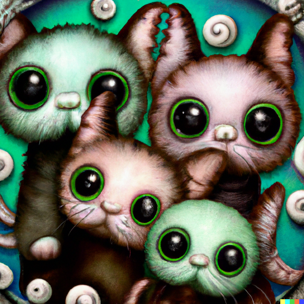 DALL·E 2022-07-12 23.44.20 – cute Cthulhu kittens with big eyes by Daniel Merriam