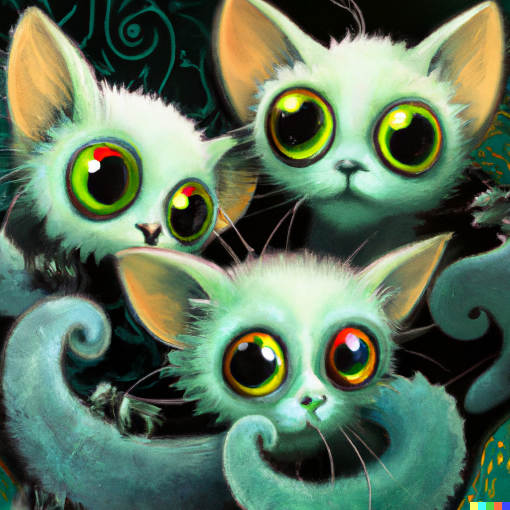 DALL·E 2022-07-12 23.44.23 – cute Cthulhu kittens with big eyes by Daniel Merriam