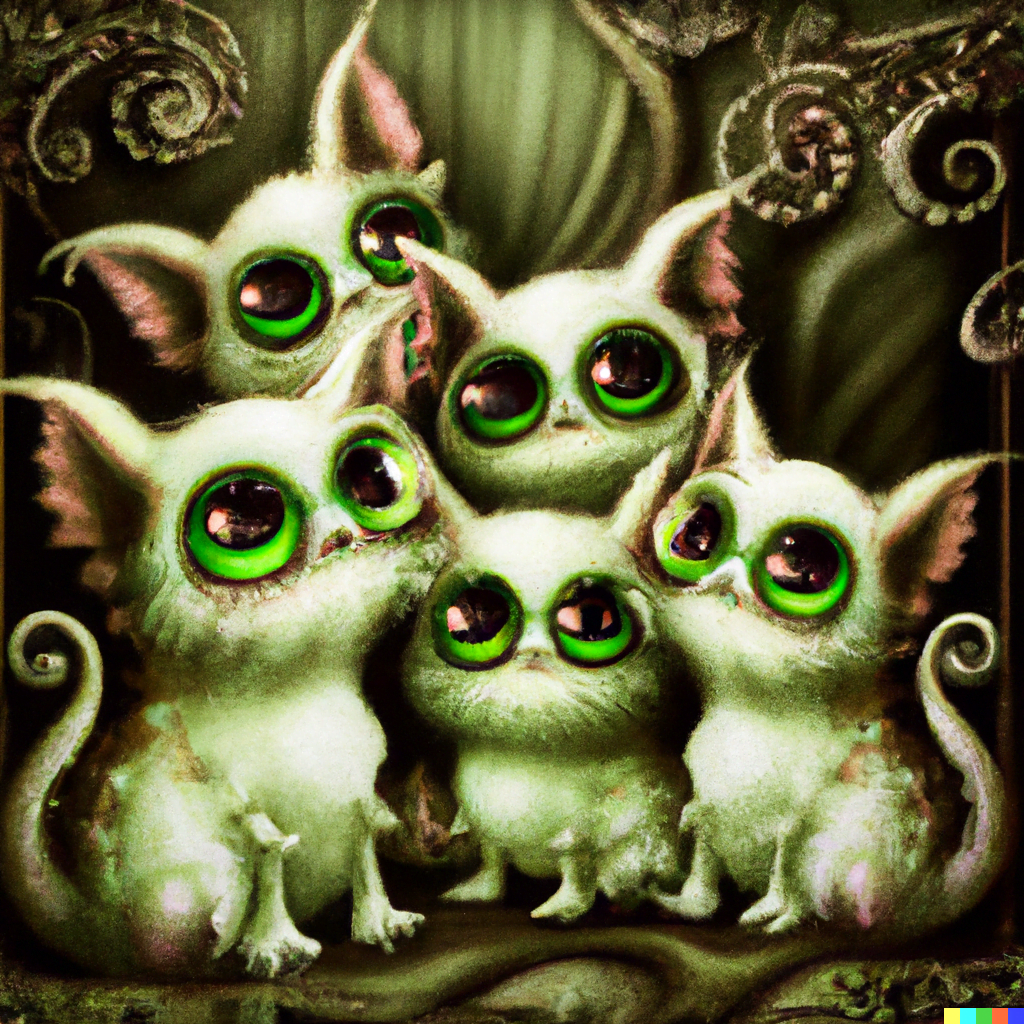 DALL·E 2022-07-12 23.44.34 – cute Cthulhu kittens with big eyes by Daniel Merriam