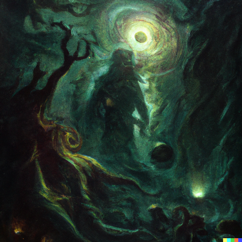 DALL·E 2022-07-13 00.05.13 – jupiter’s storm by PAUL GUSTAVE DORÉ Zdzisław Beksiński shadow monsters dark Cthulhu lovecraftian concept art trending on Artstation