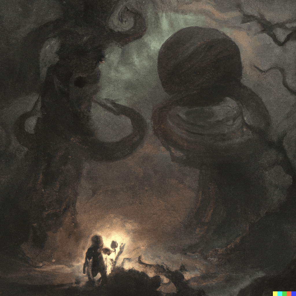 DALL·E 2022-07-13 00.05.21 – jupiter’s storm by PAUL GUSTAVE DORÉ Zdzisław Beksiński shadow monsters dark Cthulhu lovecraftian concept art trending on Artstation