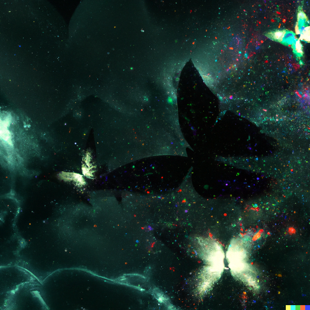 DALL·E 2022-07-13 23.27.08 – galactic supernova butterflies concept art dark digital illustration Unreal Engine render beautiful