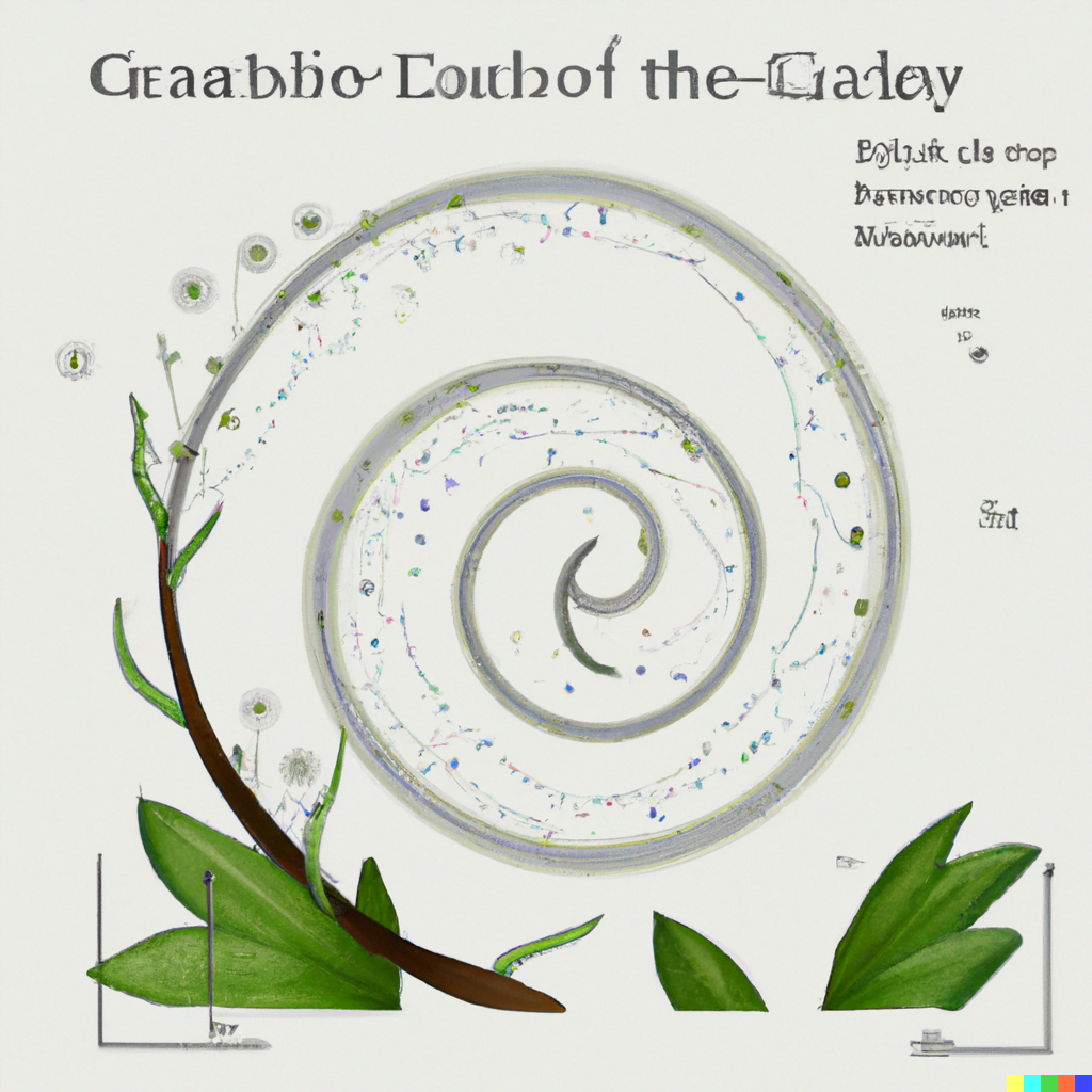 DALL·E 2022-07-14 00.31.07 – Botanical Illustration Of a spiraling vine scientific diagram of a galax