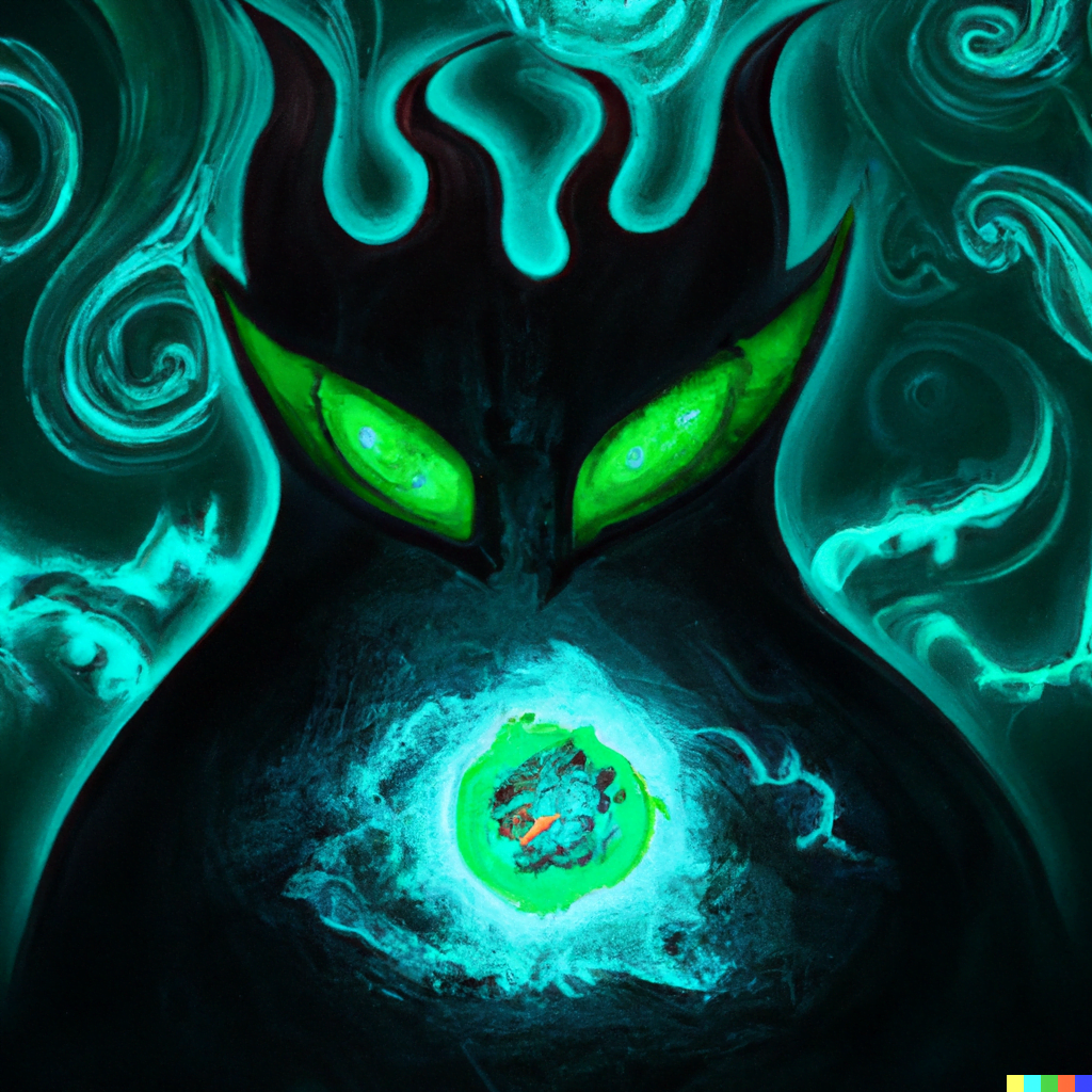 DALL·E 2022-07-14 00.35.36 – a digital illustration of a galactic sized monster emerging from the shadows of a planet to devour earth in a solar system with science fiction eleme