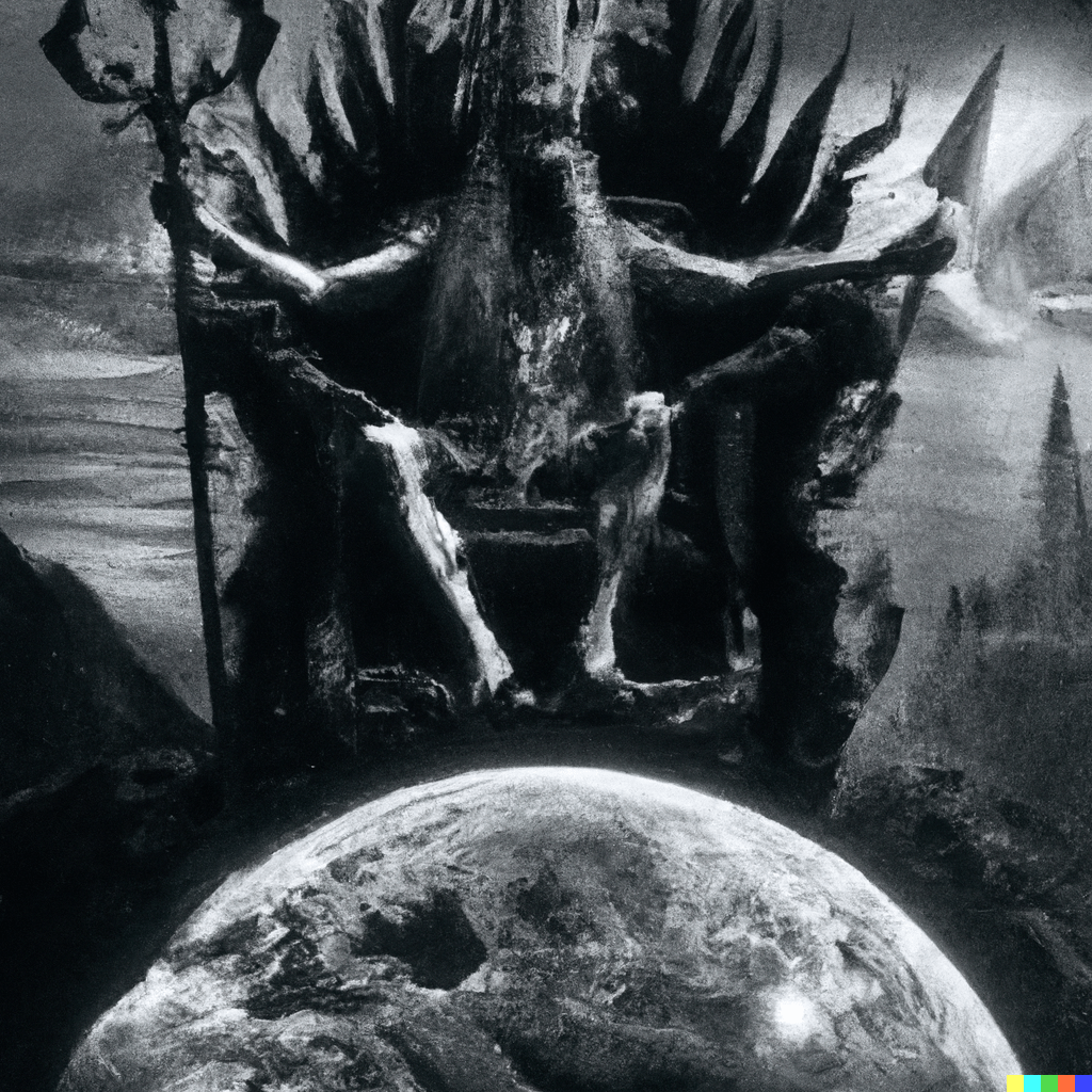 DALL·E 2022-07-14 21.21.43 – The Emperor sits on a ram-adorned throne, a symbol of Mars. He holds an ankh scepter in his right hand, and a globe, symbol of domination, in his lef