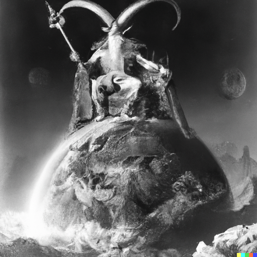 DALL·E 2022-07-14 21.22.06 – The Emperor sits on a ram-adorned throne, a symbol of Mars. He holds an ankh scepter in his right hand, and a globe, symbol of domination, in his lef