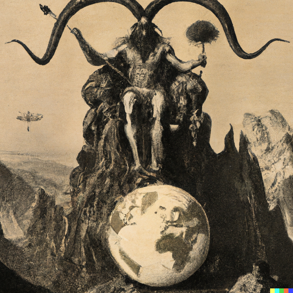 DALL·E 2022-07-14 21.31.19 – The Emperor sits on a ram-adorned throne, a symbol of Mars. He holds an ankh scepter in his right hand, and a globe, symbol of domination, in his lef