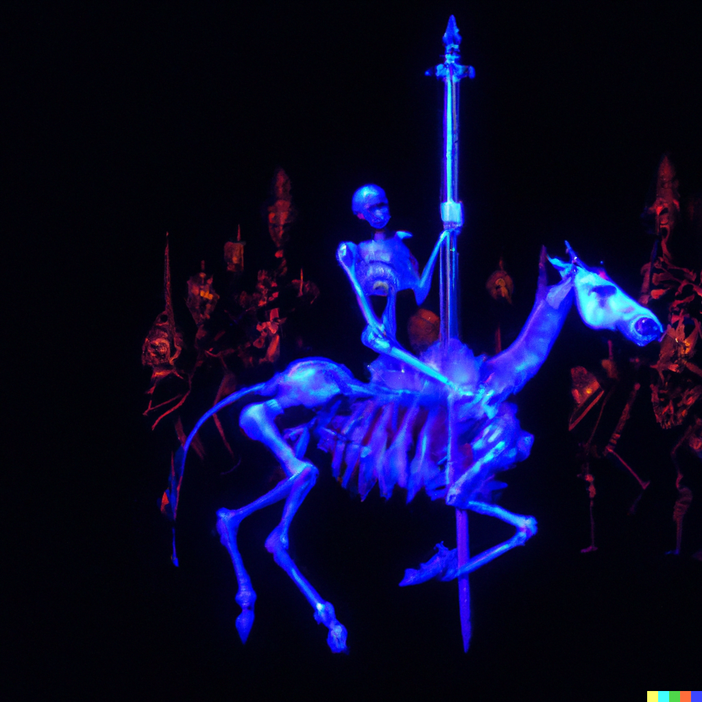 DALL·E 2022-07-14 21.39.18 – a skeleton, sometimes riding a horse but more often wielding a sickle. Surrounding it are undead kings, bishops and commoners and PAUL GUSTAVE DORÉ ne