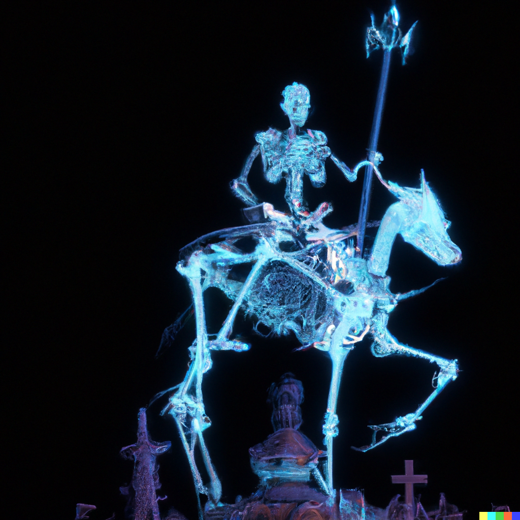 DALL·E 2022-07-14 21.39.25 – a skeleton, sometimes riding a horse but more often wielding a sickle. Surrounding it are undead kings, bishops and commoners and PAUL GUSTAVE DORÉ ne