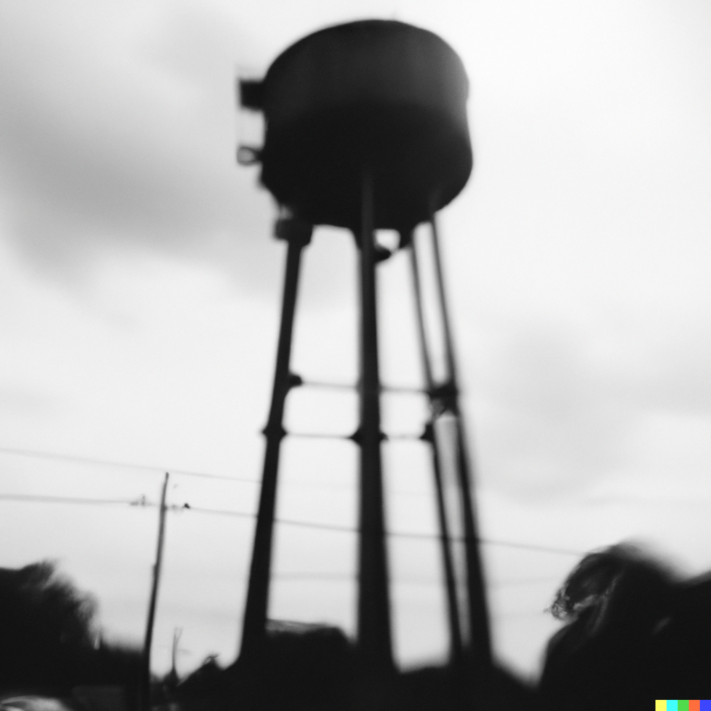 DALL·E 2022-07-14 21.49.31 – found footage of a water tower with tentacles for legs in the style of lovecraft and pinhole photography