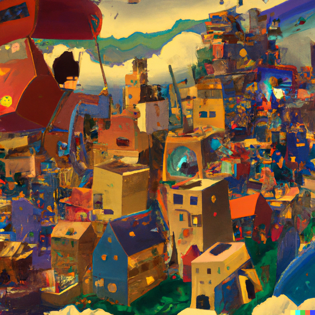 DALL·E 2022-07-14 21.55.01 – a digital illustration of a magical city by Hayao Miyazaki