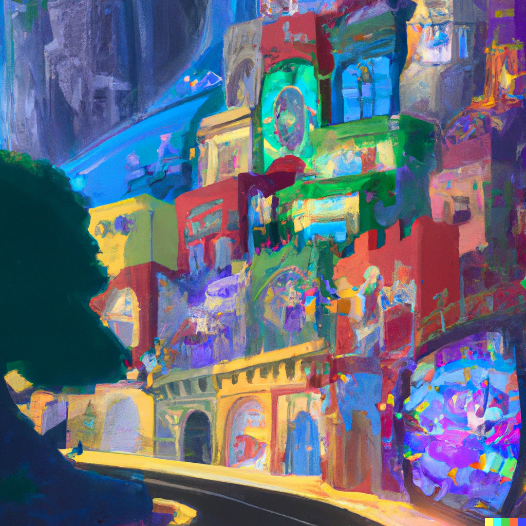 DALL·E 2022-07-14 21.55.06 – a digital illustration of a magical city by Hayao Miyazaki