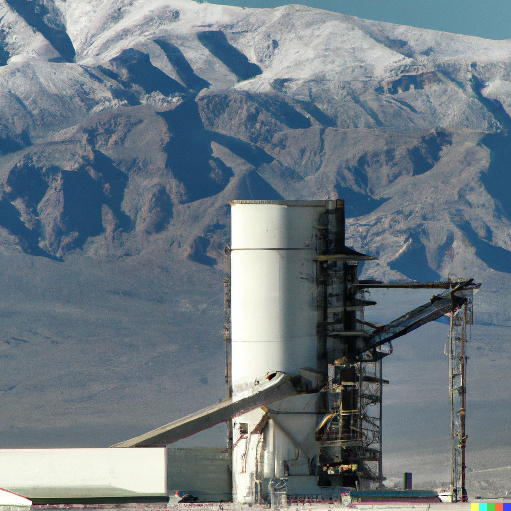 DALL·E 2022-07-15 01.20.00 – a center tower in a industrial flat plane surrounded by mountains by Ted Nasmith
