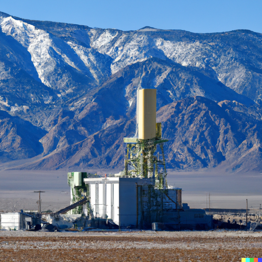 DALL·E 2022-07-15 01.20.11 – a center tower in a industrial flat plane surrounded by mountains by Ted Nasmith